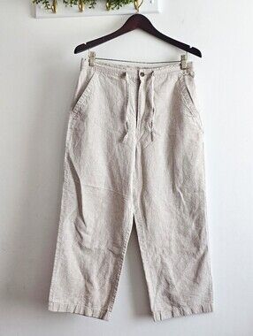 Havanera Co Linen Flax Cotton Drawstring Cropped Pants Women's Medium Beige